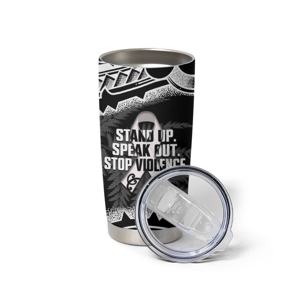 White Ribbon Day New Zealand Tumbler Cup Respect Women Maori Pattern Black LT14 - Polynesian Pride