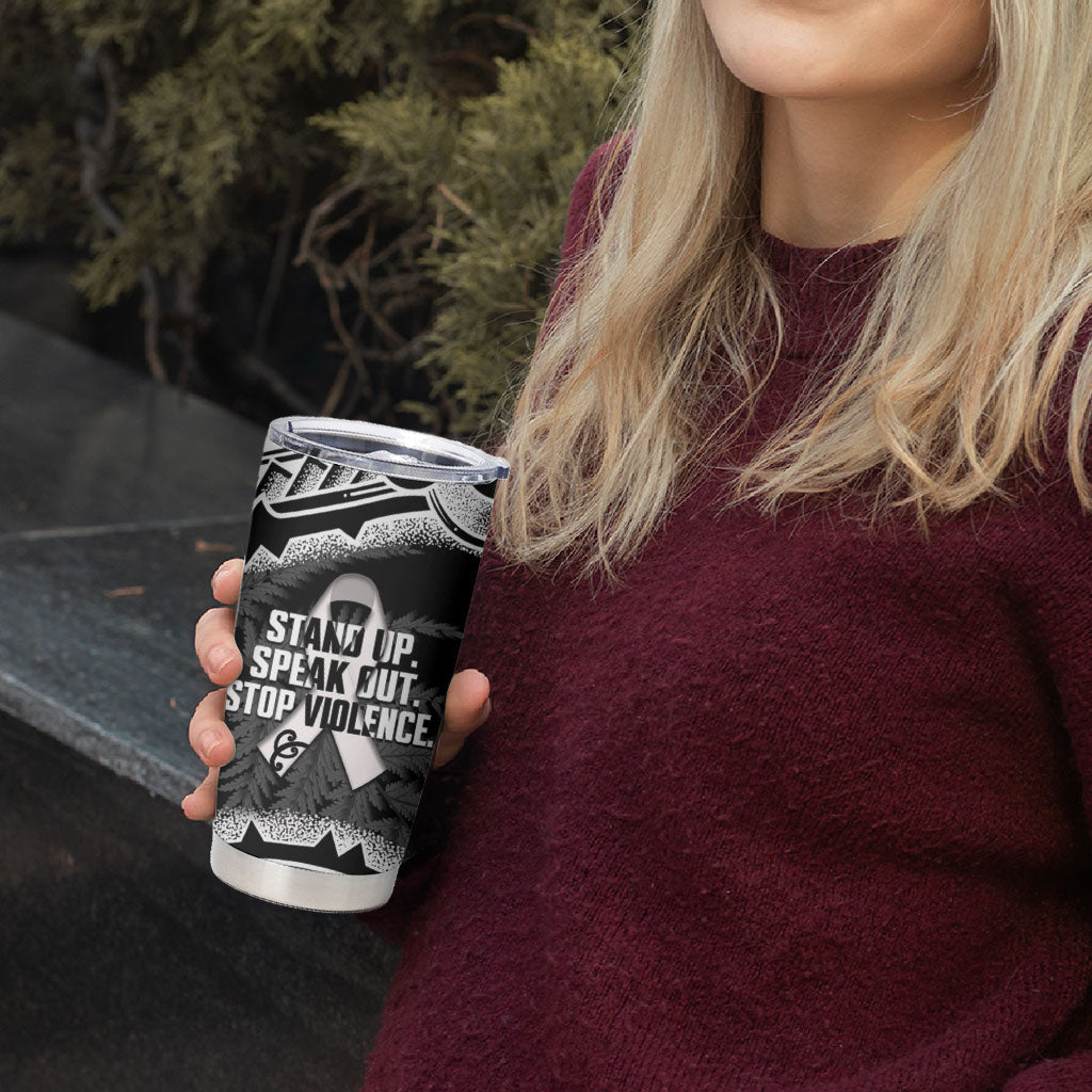 White Ribbon Day New Zealand Tumbler Cup Respect Women Maori Pattern Black LT14 - Polynesian Pride