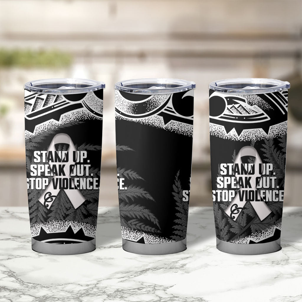 White Ribbon Day New Zealand Tumbler Cup Respect Women Maori Pattern Black LT14 - Polynesian Pride