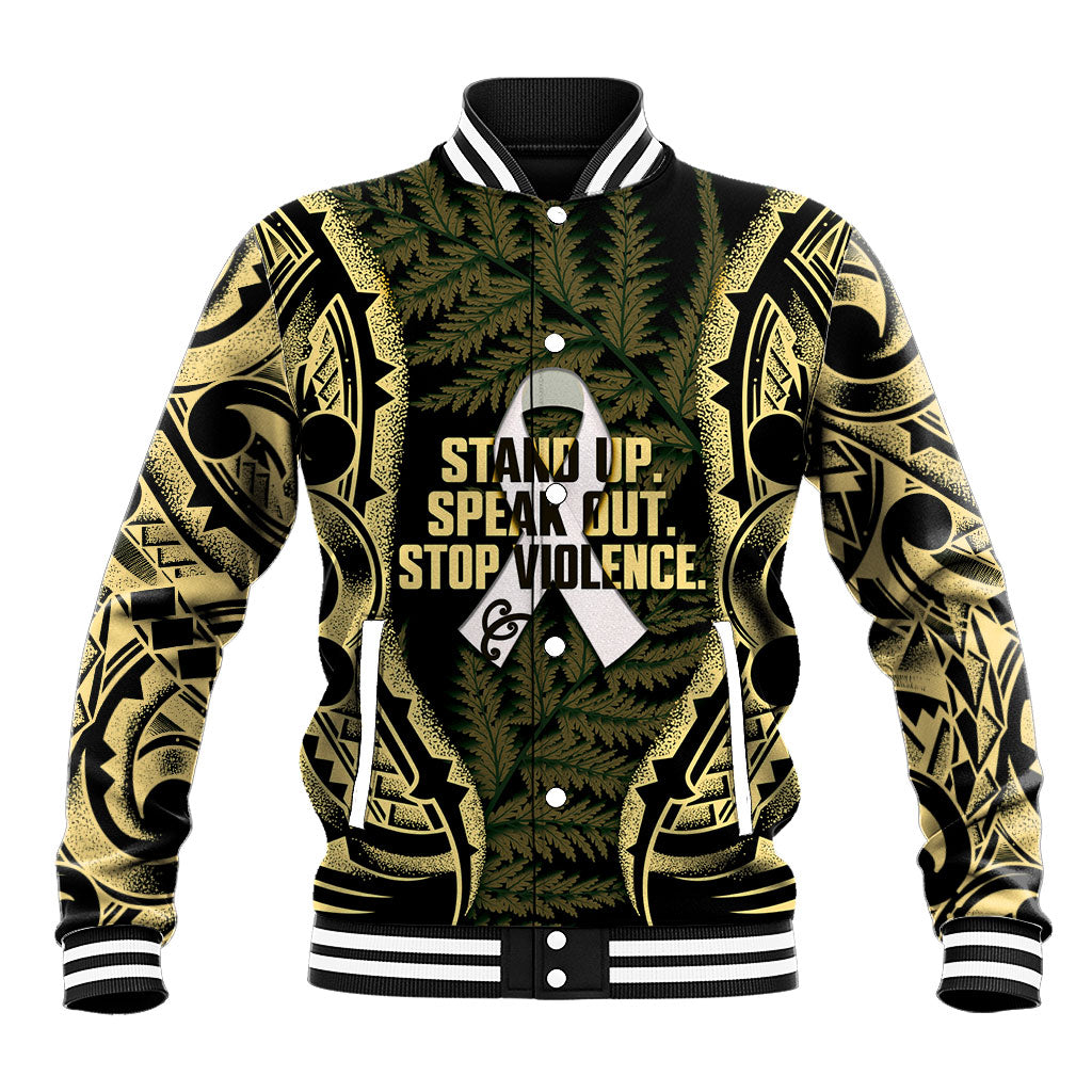 White Ribbon Day New Zealand Baseball Jacket Respect Women Maori Pattern Yellow LT14 Unisex Yellow - Polynesian Pride
