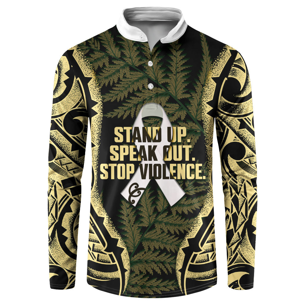 White Ribbon Day New Zealand Button Sweatshirt Respect Women Maori Pattern Yellow LT14 Yellow - Polynesian Pride