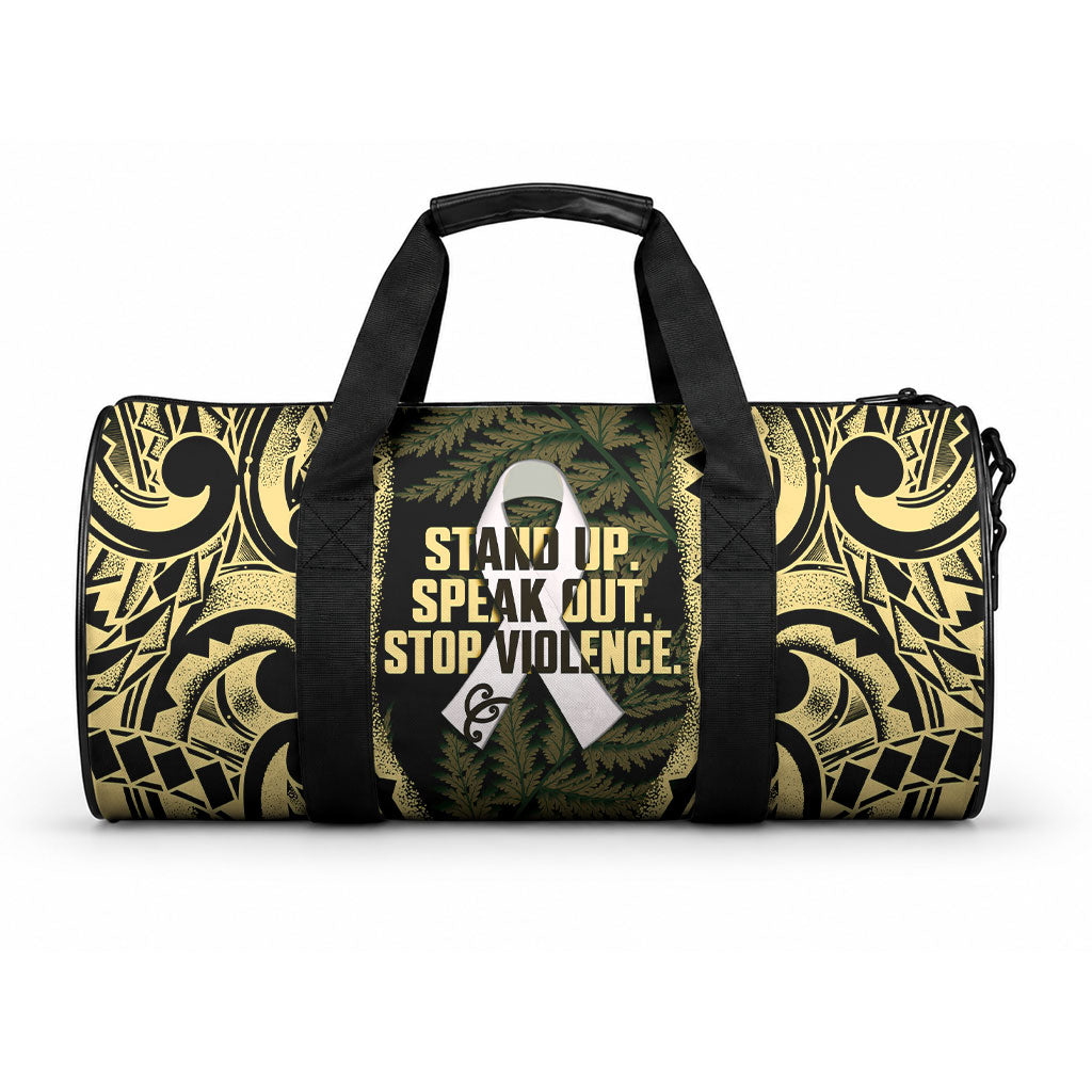 White Ribbon Day New Zealand Duffle Bag Respect Women Maori Pattern Yellow LT14 One size Yellow - Polynesian Pride