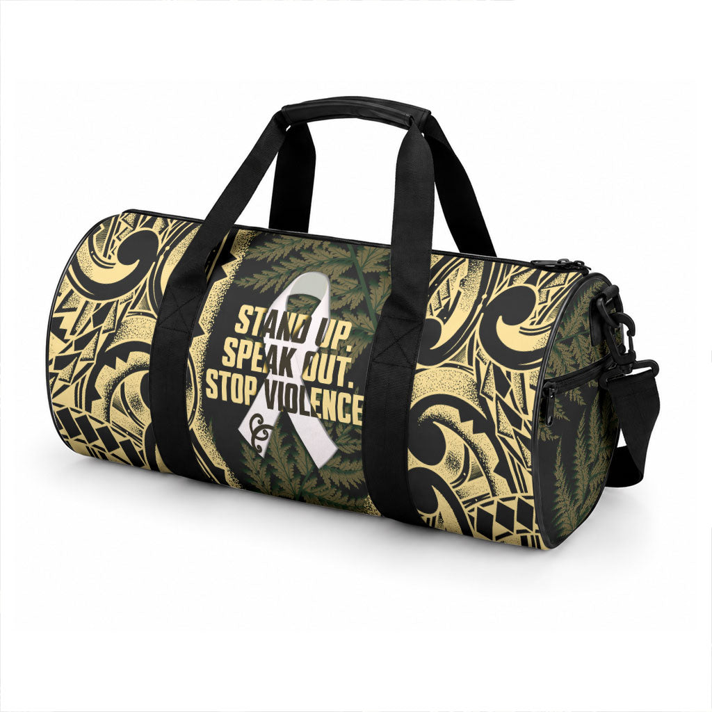 White Ribbon Day New Zealand Duffle Bag Respect Women Maori Pattern Yellow LT14 - Polynesian Pride