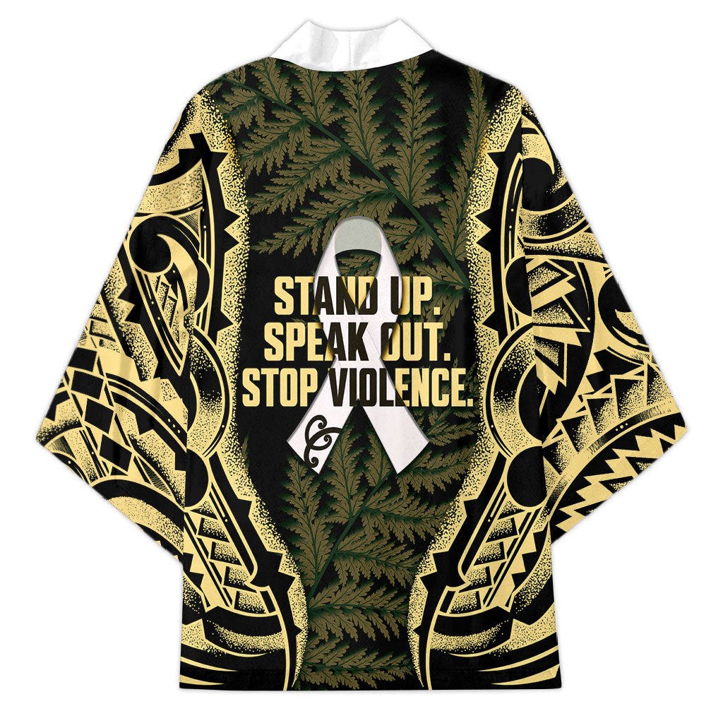 White Ribbon Day New Zealand Kimono Respect Women Maori Pattern Yellow LT14 - Polynesian Pride