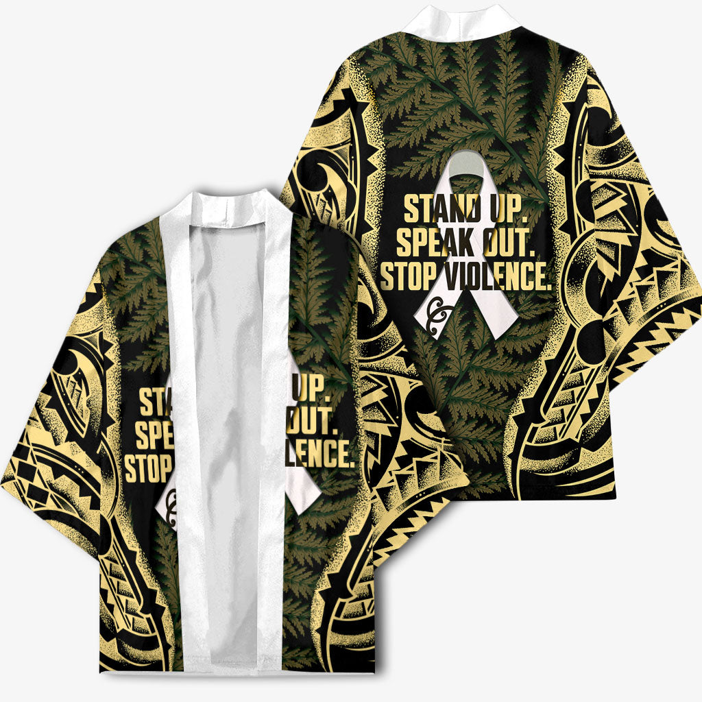 White Ribbon Day New Zealand Kimono Respect Women Maori Pattern Yellow LT14 - Polynesian Pride