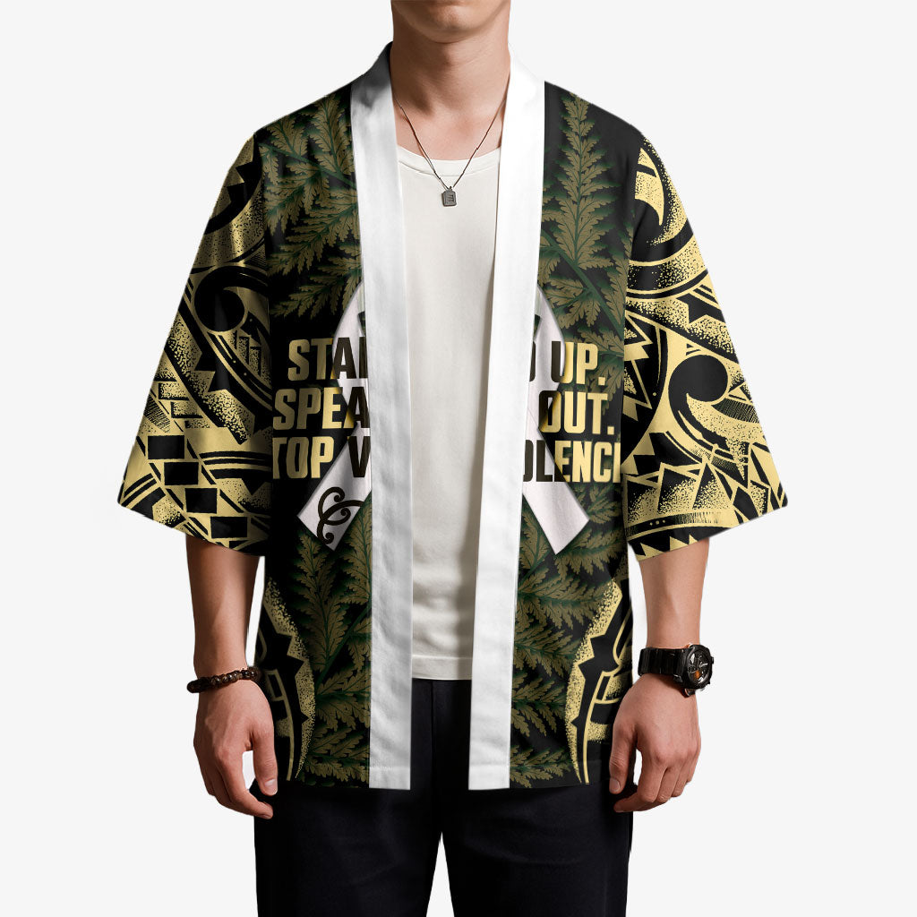 White Ribbon Day New Zealand Kimono Respect Women Maori Pattern Yellow LT14 - Polynesian Pride