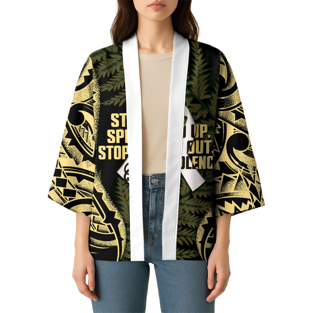 White Ribbon Day New Zealand Kimono Respect Women Maori Pattern Yellow LT14 - Polynesian Pride