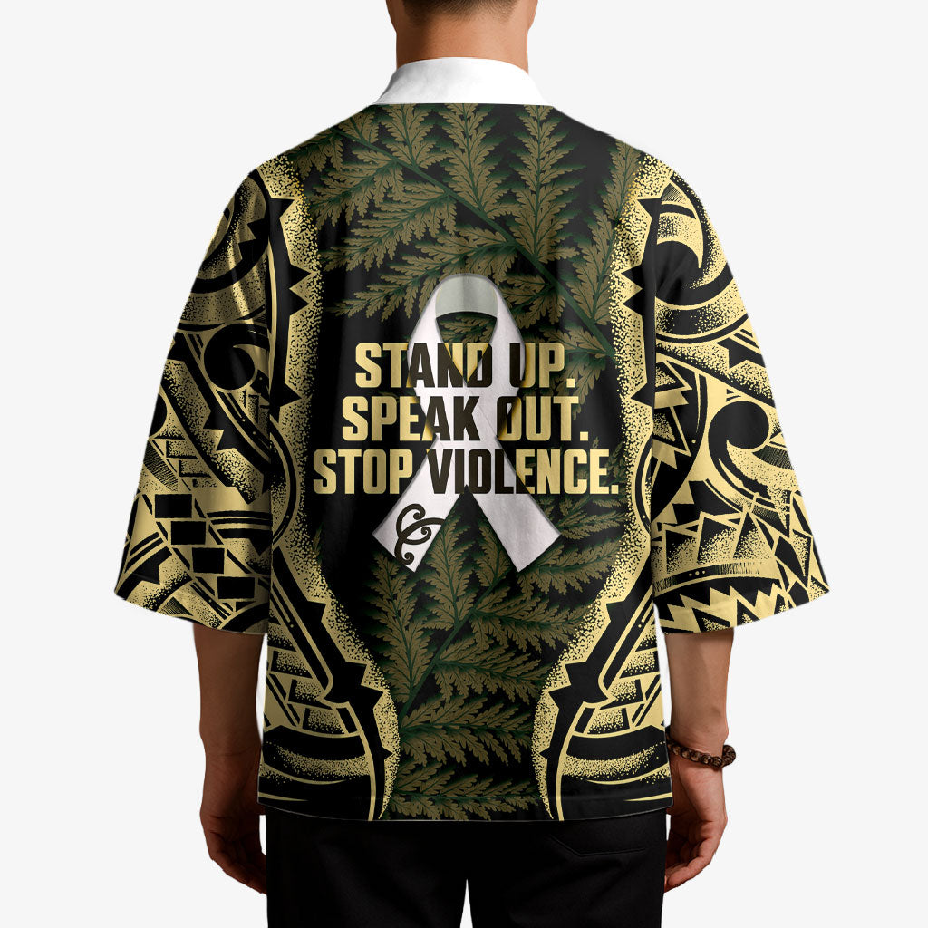 White Ribbon Day New Zealand Kimono Respect Women Maori Pattern Yellow LT14 - Polynesian Pride