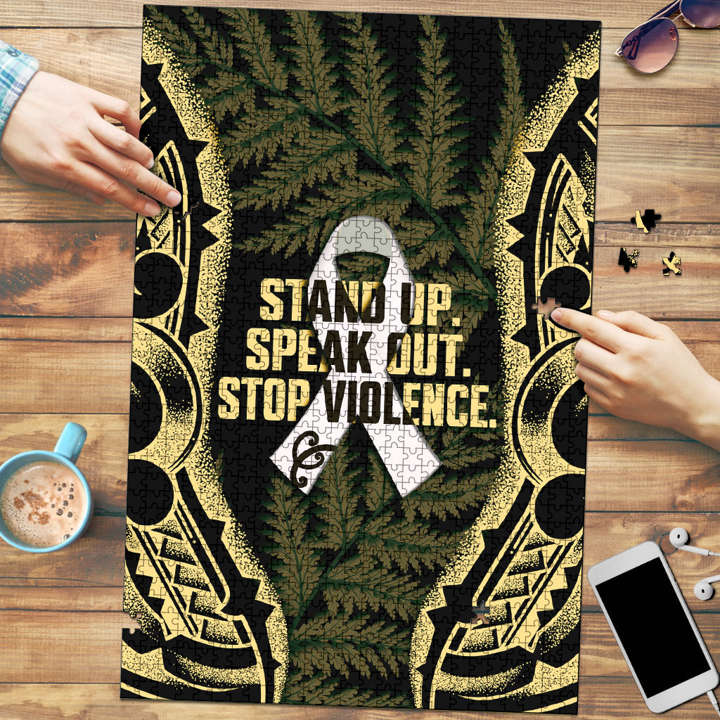 White Ribbon Day New Zealand Puzzle Respect Women Maori Pattern Yellow LT14 Yellow - Polynesian Pride