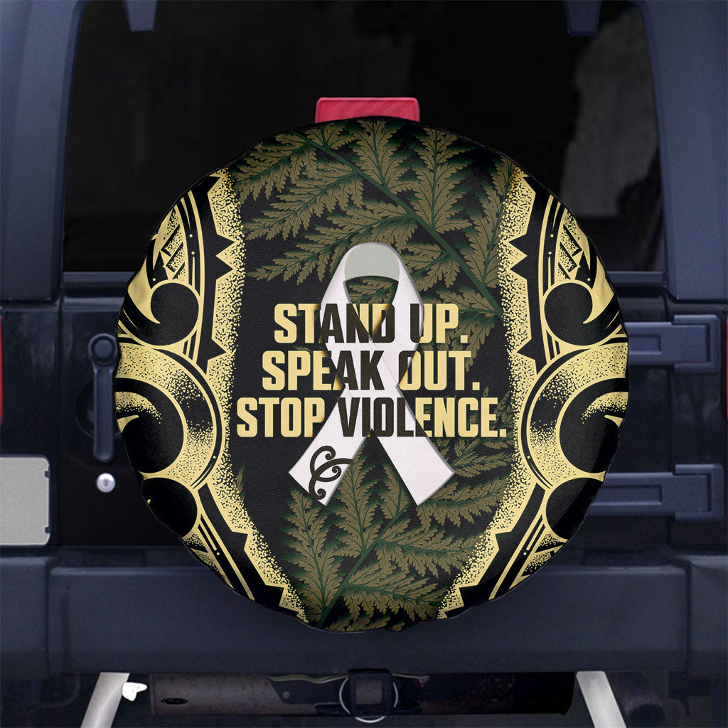White Ribbon Day New Zealand Spare Tire Cover Respect Women Maori Pattern Yellow LT14 No hole Yellow - Polynesian Pride