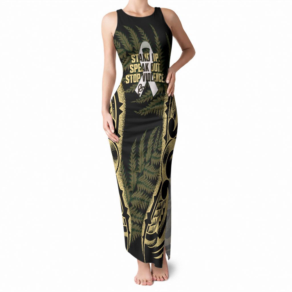 White Ribbon Day New Zealand Tank Maxi Dress Respect Women Maori Pattern Yellow LT14 Women Yellow - Polynesian Pride