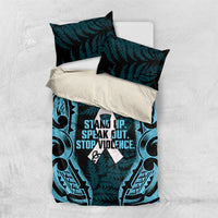 White Ribbon Day New Zealand Bedding Set Respect Women Maori Pattern Blue LT14 US Twin 172cm x 218cm Blue - Polynesian Pride