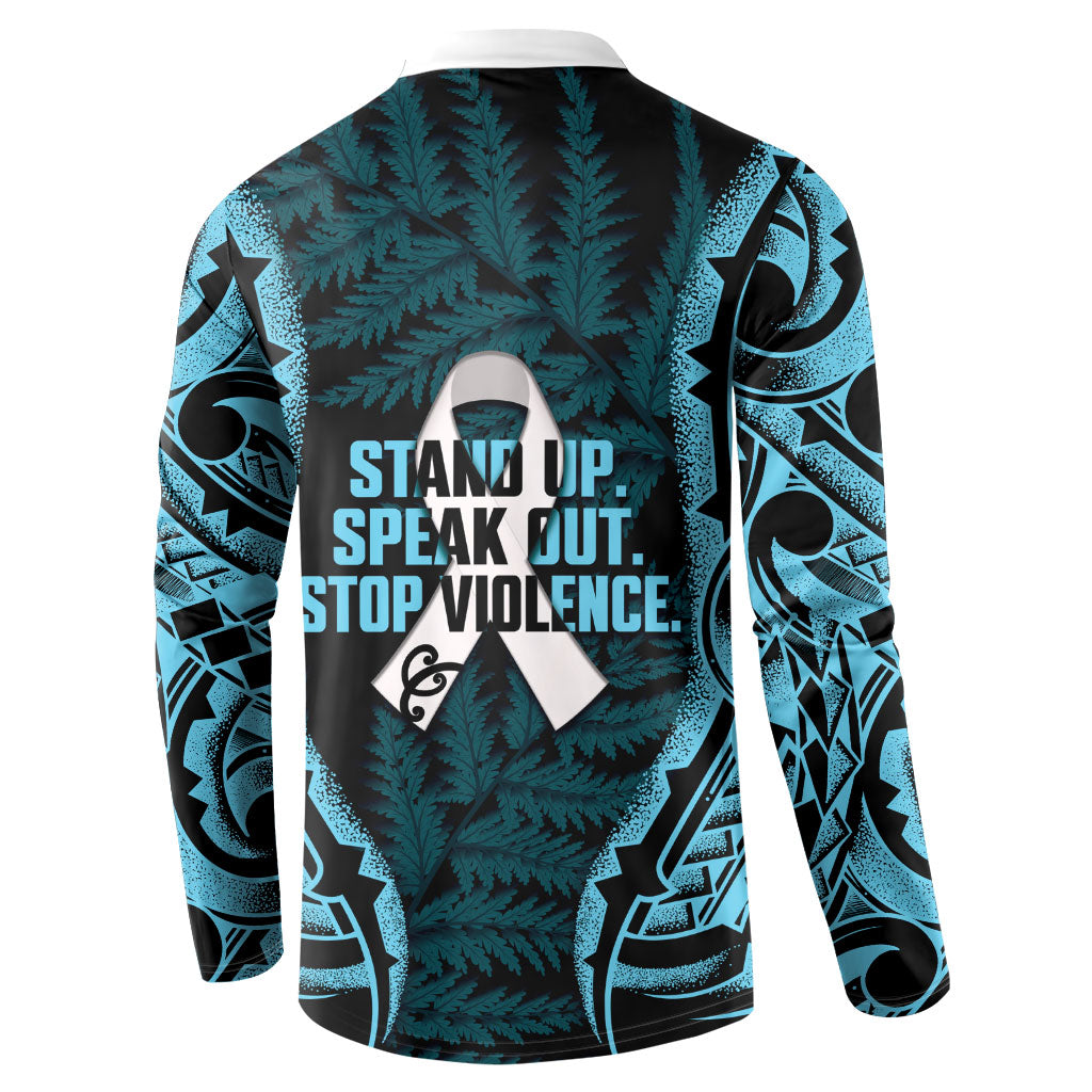White Ribbon Day New Zealand Button Sweatshirt Respect Women Maori Pattern Blue LT14 - Polynesian Pride