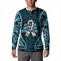 White Ribbon Day New Zealand Button Sweatshirt Respect Women Maori Pattern Blue LT14 - Polynesian Pride