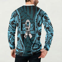 White Ribbon Day New Zealand Button Sweatshirt Respect Women Maori Pattern Blue LT14 - Polynesian Pride