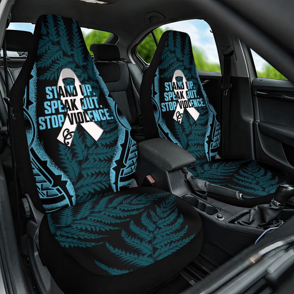 White Ribbon Day New Zealand Car Seat Cover Respect Women Maori Pattern Blue LT14 One Size Blue - Polynesian Pride