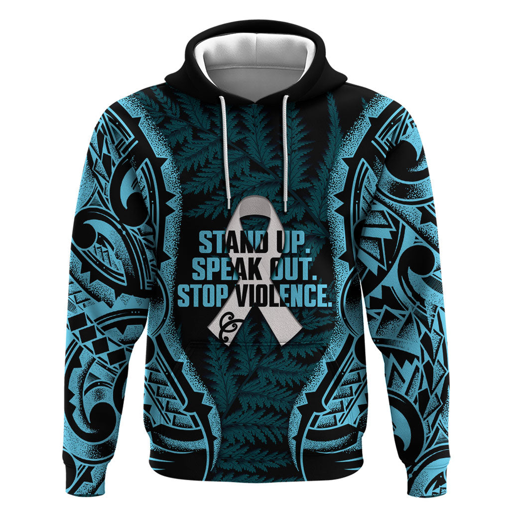White Ribbon Day New Zealand Hoodie Respect Women Maori Pattern Blue LT14 Pullover Hoodie Blue - Polynesian Pride