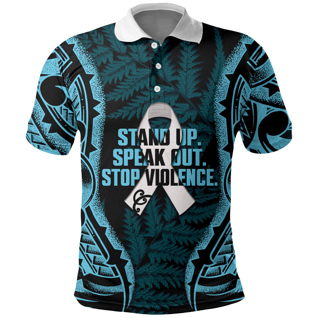 White Ribbon Day New Zealand Polo Shirt Respect Women Maori Pattern Blue LT14 Blue - Polynesian Pride