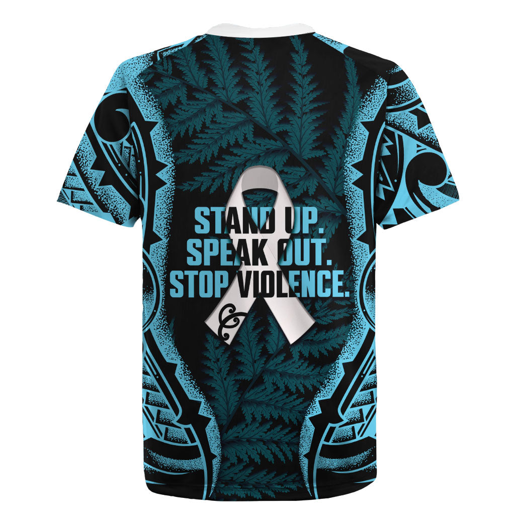 White Ribbon Day New Zealand Rugby Jersey Respect Women Maori Pattern Blue LT14 - Polynesian Pride