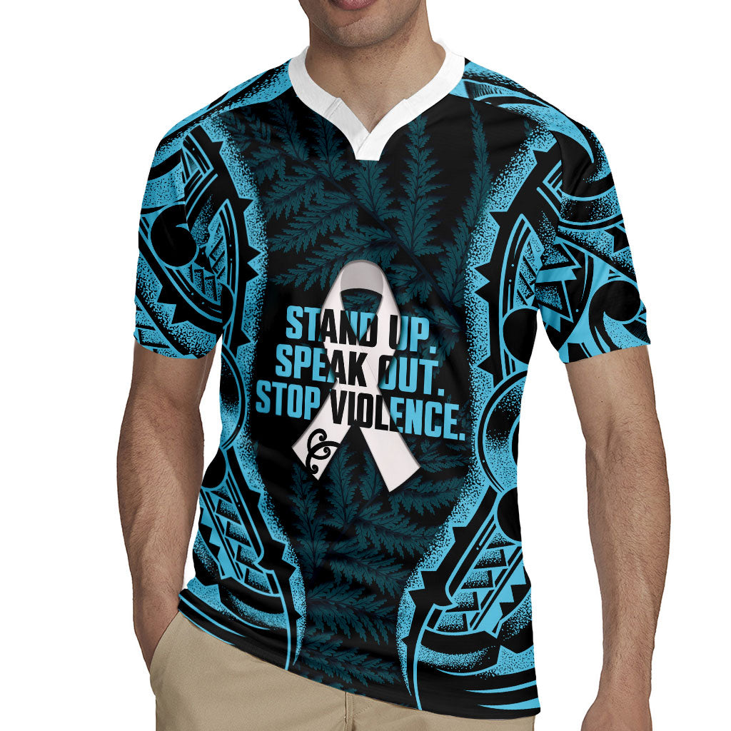 White Ribbon Day New Zealand Rugby Jersey Respect Women Maori Pattern Blue LT14 - Polynesian Pride