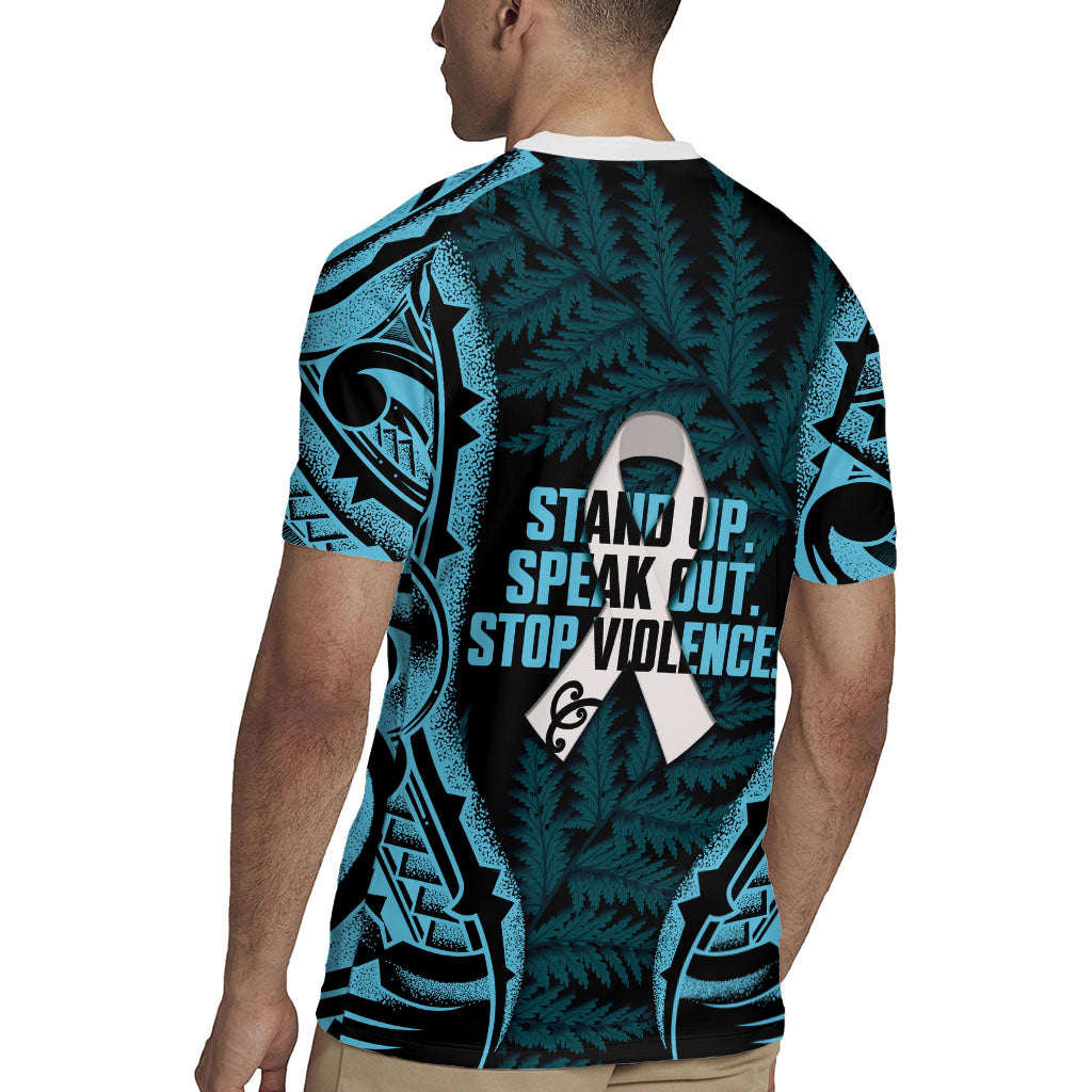 White Ribbon Day New Zealand Rugby Jersey Respect Women Maori Pattern Blue LT14 - Polynesian Pride