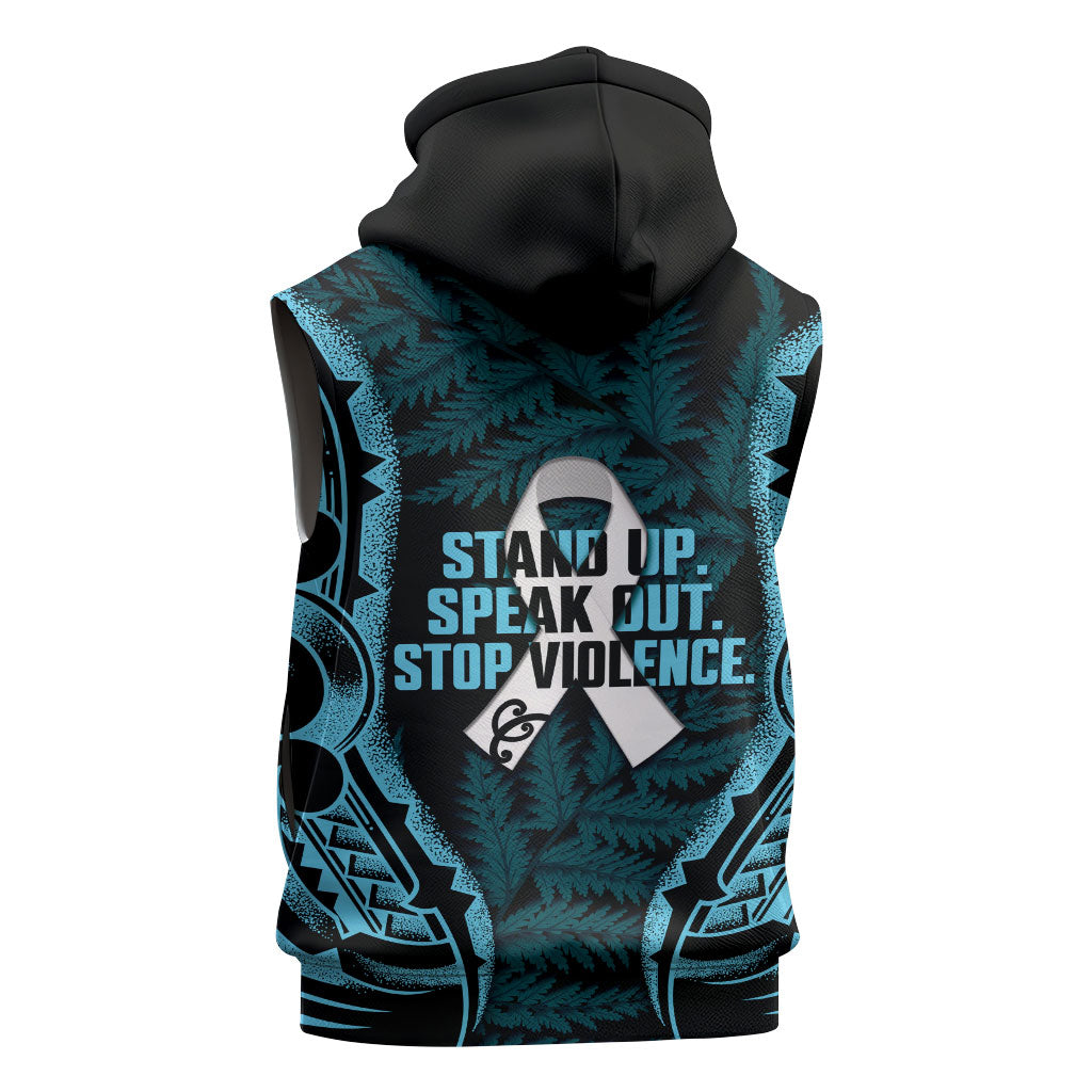 White Ribbon Day New Zealand Sleeveless Zip Hoodie Respect Women Maori Pattern Blue LT14 - Polynesian Pride