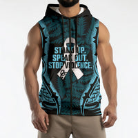 White Ribbon Day New Zealand Sleeveless Zip Hoodie Respect Women Maori Pattern Blue LT14 - Polynesian Pride