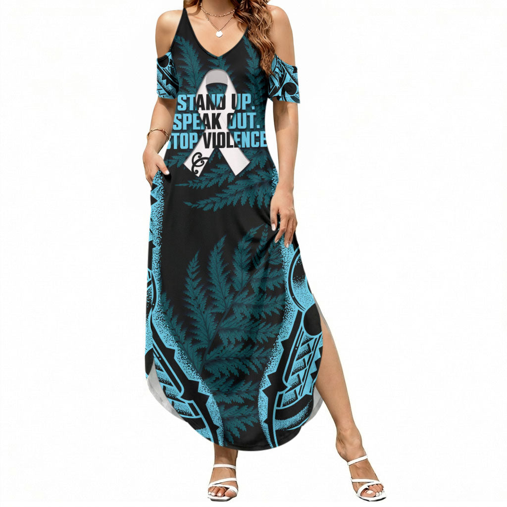 White Ribbon Day New Zealand Summer Maxi Dress Respect Women Maori Pattern Blue LT14 Women Blue - Polynesian Pride