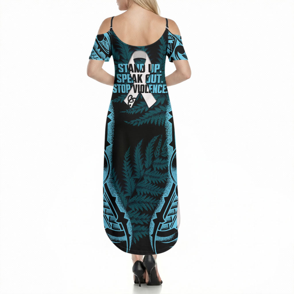 White Ribbon Day New Zealand Summer Maxi Dress Respect Women Maori Pattern Blue LT14 - Polynesian Pride
