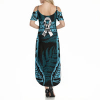 White Ribbon Day New Zealand Summer Maxi Dress Respect Women Maori Pattern Blue LT14 - Polynesian Pride