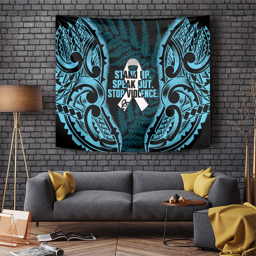 White Ribbon Day New Zealand Tapestry Respect Women Maori Pattern Blue LT14 Blue - Polynesian Pride
