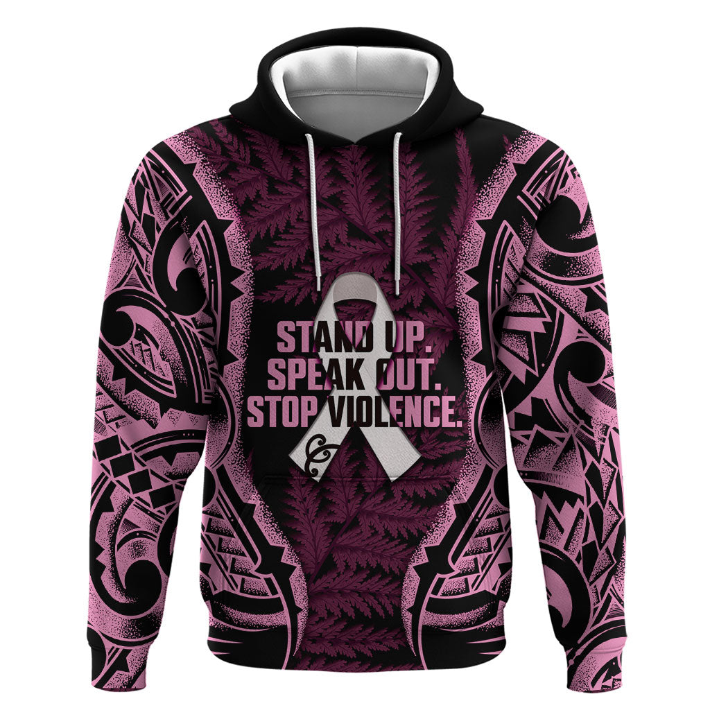 White Ribbon Day New Zealand Hoodie Respect Women Maori Pattern Pink LT14 Pullover Hoodie Pink - Polynesian Pride