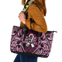 White Ribbon Day New Zealand Leather Tote Bag Respect Women Maori Pattern Pink LT14 Pink - Polynesian Pride