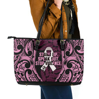 White Ribbon Day New Zealand Leather Tote Bag Respect Women Maori Pattern Pink LT14 - Polynesian Pride
