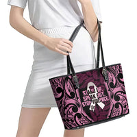 White Ribbon Day New Zealand Leather Tote Bag Respect Women Maori Pattern Pink LT14 - Polynesian Pride