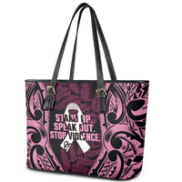 White Ribbon Day New Zealand Leather Tote Bag Respect Women Maori Pattern Pink LT14 - Polynesian Pride