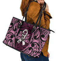 White Ribbon Day New Zealand Leather Tote Bag Respect Women Maori Pattern Pink LT14 - Polynesian Pride