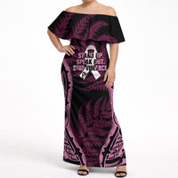 White Ribbon Day New Zealand Off Shoulder Maxi Dress Respect Women Maori Pattern Pink LT14 Women Pink - Polynesian Pride