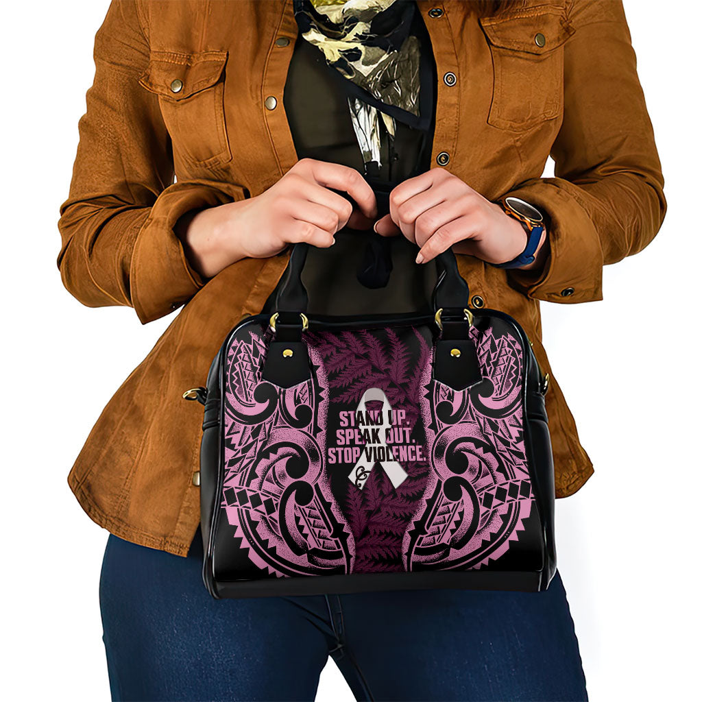 White Ribbon Day New Zealand Shoulder Handbag Respect Women Maori Pattern Pink LT14 - Polynesian Pride