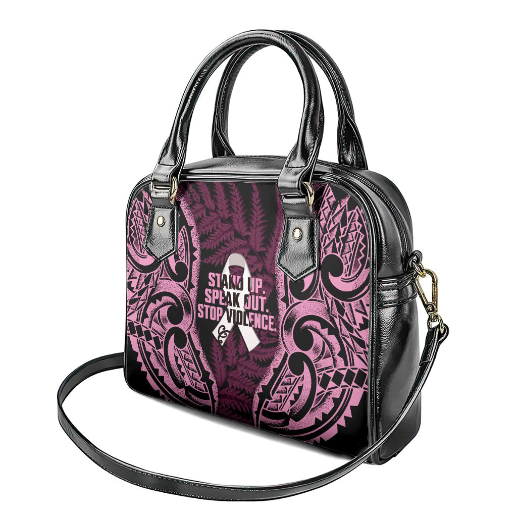 White Ribbon Day New Zealand Shoulder Handbag Respect Women Maori Pattern Pink LT14 - Polynesian Pride