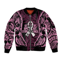 White Ribbon Day New Zealand Sleeve Zip Bomber Jacket Respect Women Maori Pattern Pink LT14 Unisex Pink - Polynesian Pride