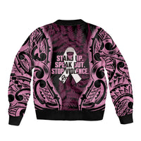 White Ribbon Day New Zealand Sleeve Zip Bomber Jacket Respect Women Maori Pattern Pink LT14 - Polynesian Pride