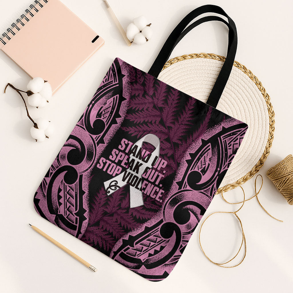 White Ribbon Day New Zealand Tote Bag Respect Women Maori Pattern Pink LT14 Black Strap One Size Pink - Polynesian Pride