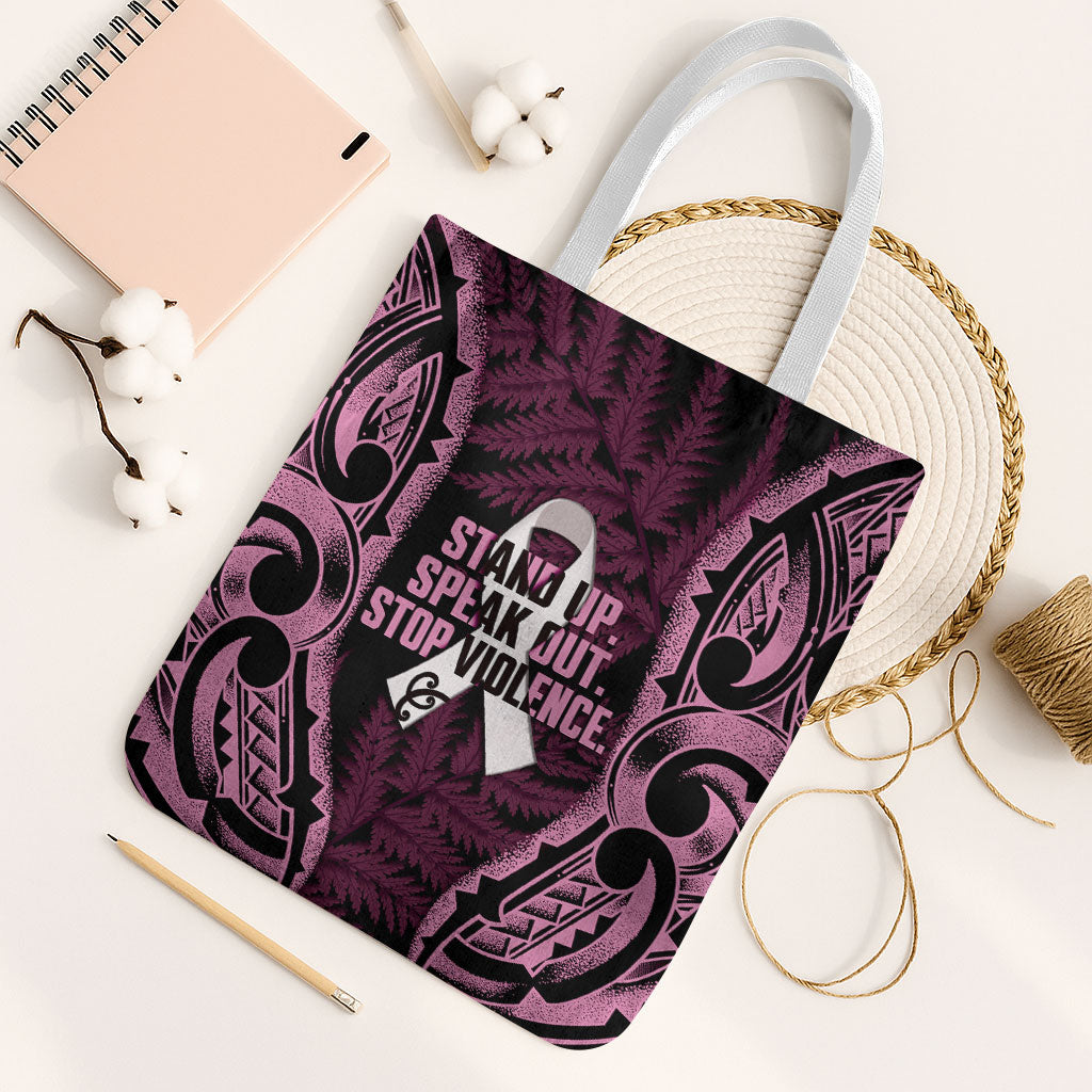 White Ribbon Day New Zealand Tote Bag Respect Women Maori Pattern Pink LT14 White Strap One Size Pink - Polynesian Pride