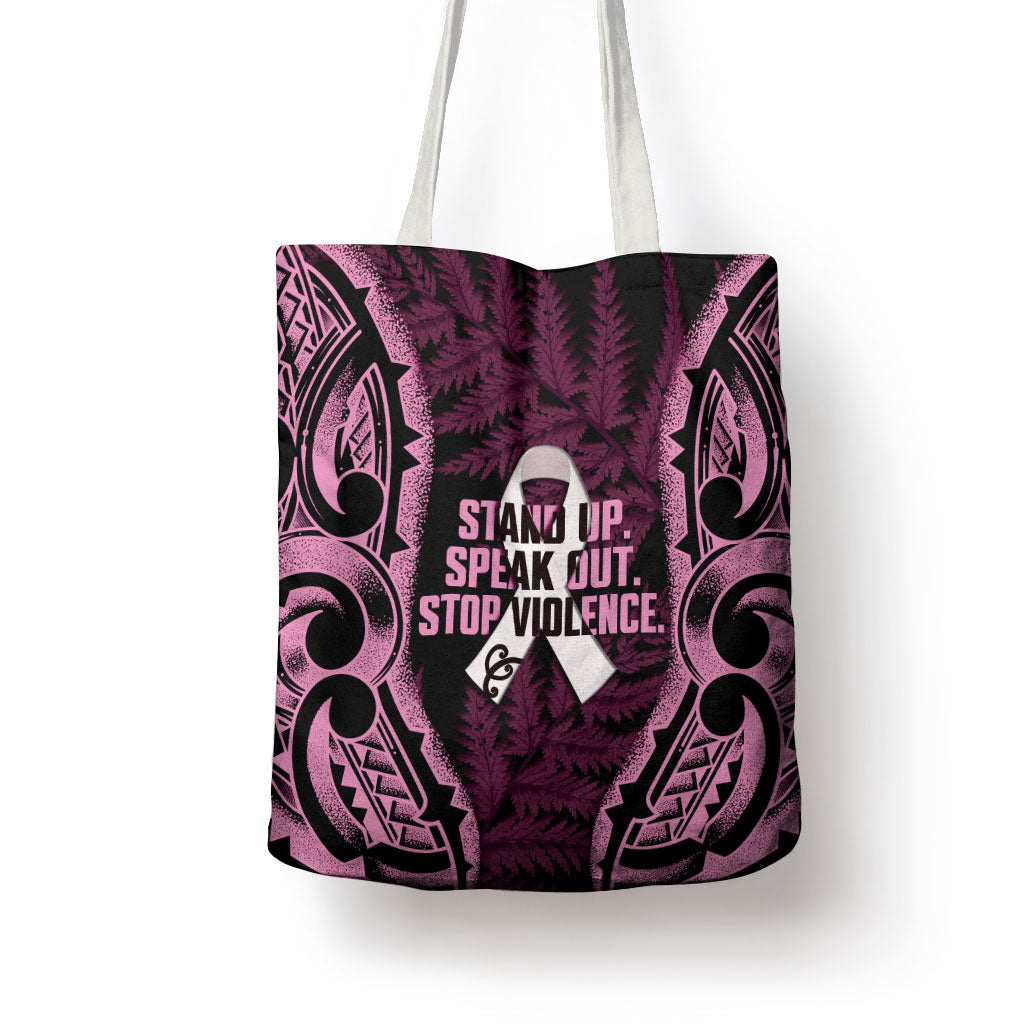White Ribbon Day New Zealand Tote Bag Respect Women Maori Pattern Pink LT14 - Polynesian Pride