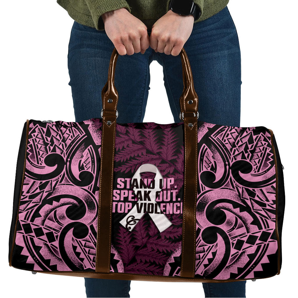 White Ribbon Day New Zealand Travel Bag Respect Women Maori Pattern Pink LT14 Pink - Polynesian Pride