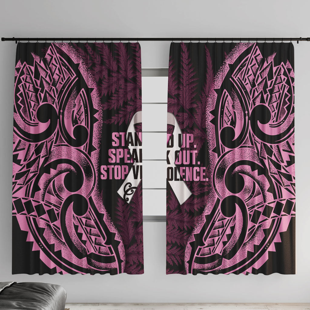 White Ribbon Day New Zealand Window Curtain Respect Women Maori Pattern Pink LT14 With Hooks Pink - Polynesian Pride
