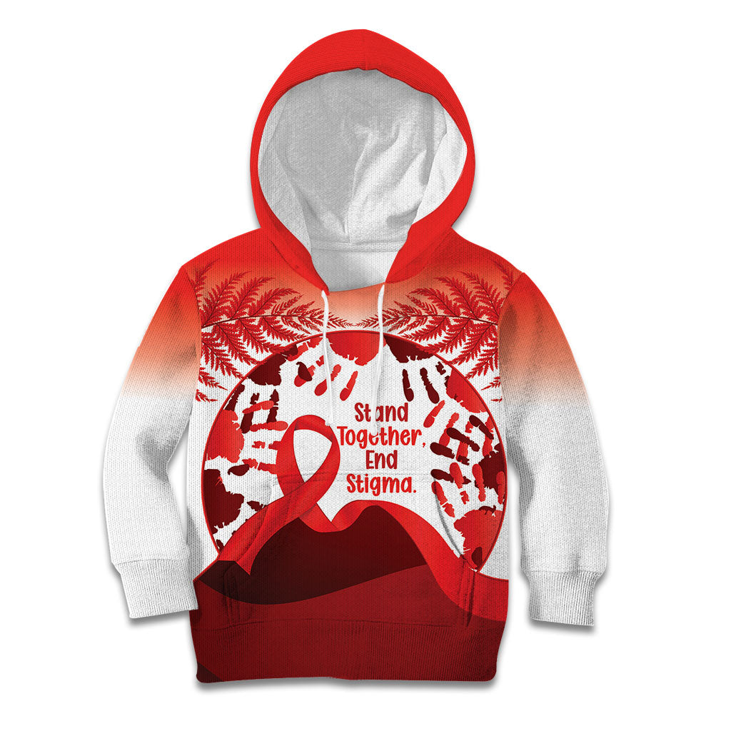 Red Ribbon Day New Zealand Kid Hoodie Stand Together End Stigma NZ Fern LT14 Hoodie Red - Polynesian Pride