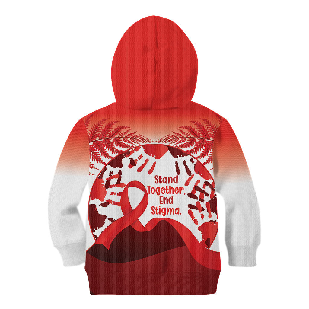 Red Ribbon Day New Zealand Kid Hoodie Stand Together End Stigma NZ Fern LT14 - Polynesian Pride
