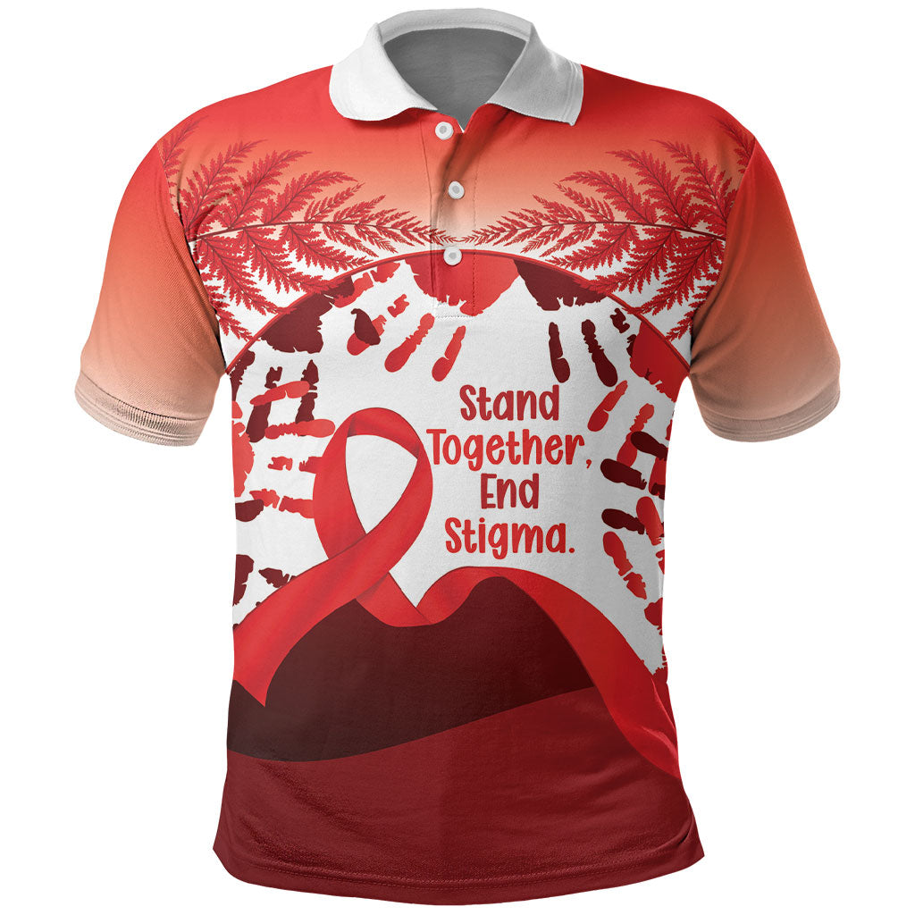 Red Ribbon Day New Zealand Polo Shirt Stand Together End Stigma NZ Fern LT14 Red - Polynesian Pride